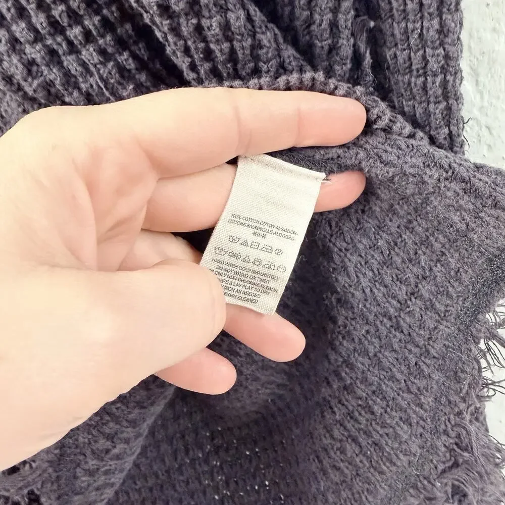 Free People Thermal Cold Shoulder Long Sleeve Gray Small Raw Hem Casual